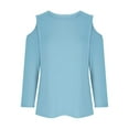 thumbnail image 6 of CFLVAEK Cold Shoulder Tops for Women Loose Fitted 3/4 Sleeve Shirts Basic Solid Color Crewneck Blouses, 6 of 6