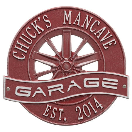 Personalized Pewter Medallion - Personalized Whitehall Products 0.34-Inch x 12-Inch Racing Wheel Garage Plaque in Pewter Silver
