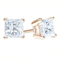 14k Rose Gold Push Back Princess Created White Sapphire Stud Earrings 4MM Plated by Paris Jewelry