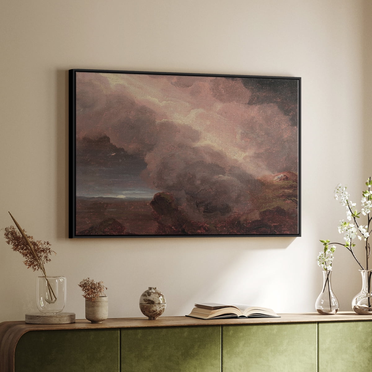 Vintage Landscape-CCCLXX By Wexford Home Framed in Black Wood Gallery Wrapped Canvas 27 in. x 41 in.
