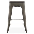 thumbnail image 3 of BELLEZE Set Of 4, 24Inch Metal Bar Stools Dining Chairs With Wood Seat, Stackable Counter Height Barstools, Brown, 3 of 5
