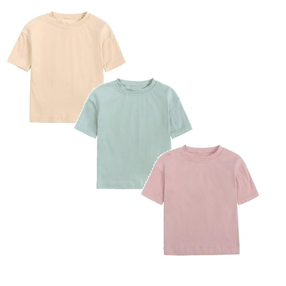 LUOGENLI 3 Pack T Shirts Tops for Girls Toddler Kids Baby Boys Girls Solid Basic Short Sleeve Crewneck T Shirts Tops Tee Clothes for Children Shirts for Girls 10-12 Crop Tops 90