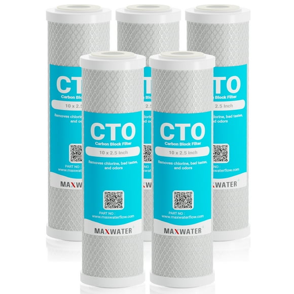 Max Water Cartouche de Filtre de Remplacement pour Osmose Inverse 10 Pouces x 2.5 Pouces, 1 Micron CTO (Lot de 5)