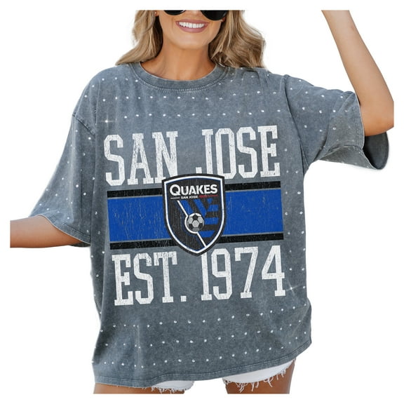 Women's-Gameday Couture  Gray San Jose Earthquakes Oversized Mini Rhinestone Classic T-Shirt