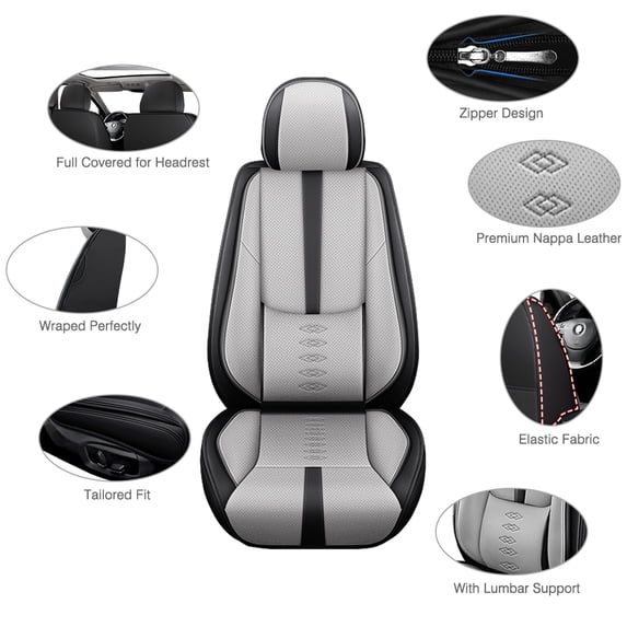 Car Seat Cover for NISSAN ROGUE 2009, Gray and Black Car Seat Covers, Leather Cab seat covers With a Headrest and Lumbar Support Protect and Upgrade Seats, Upgrade the Car's Interior