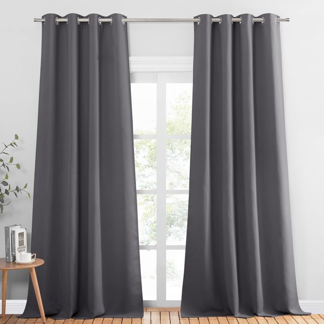 Cortinas Blackout con Aislamiento Térmico para Estar/Recámara Ventana, con Ojales en la Parte Superior, Suave 100% Poliéster Tela Impermeable, Reducción Ruido, 2 Paneles, Gris Oscuro