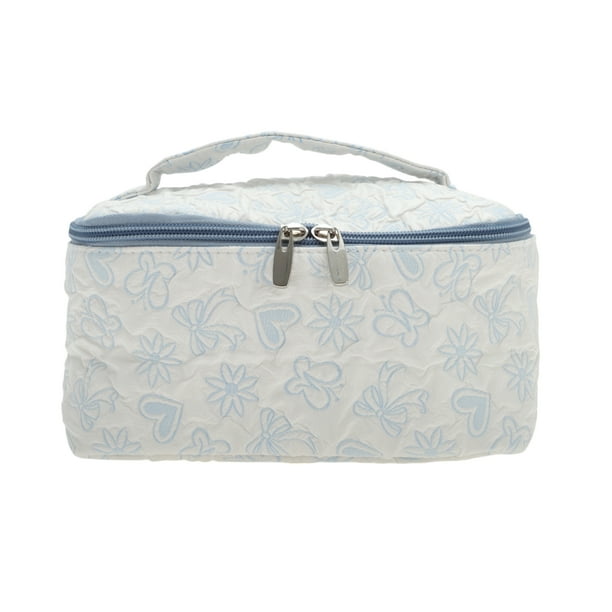 Bolsas de maquillaje de drawstring de corazones cuadrados de moda 1 Pc para viajar en poliéster azul