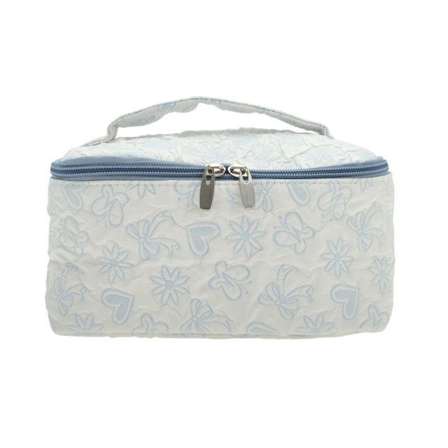 Bolsas de maquillaje de drawstring de corazones cuadrados de moda 1 Pc para viajar en poliéster azul