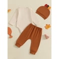 thumbnail image 6 of Elippeo Boys 3PCS Thanksgiving Outfit Sets Long Sleeve O Neck Letter Print Romper Solid Color Pants Hat Sets 3 6 12 18 Months, 6 of 10
