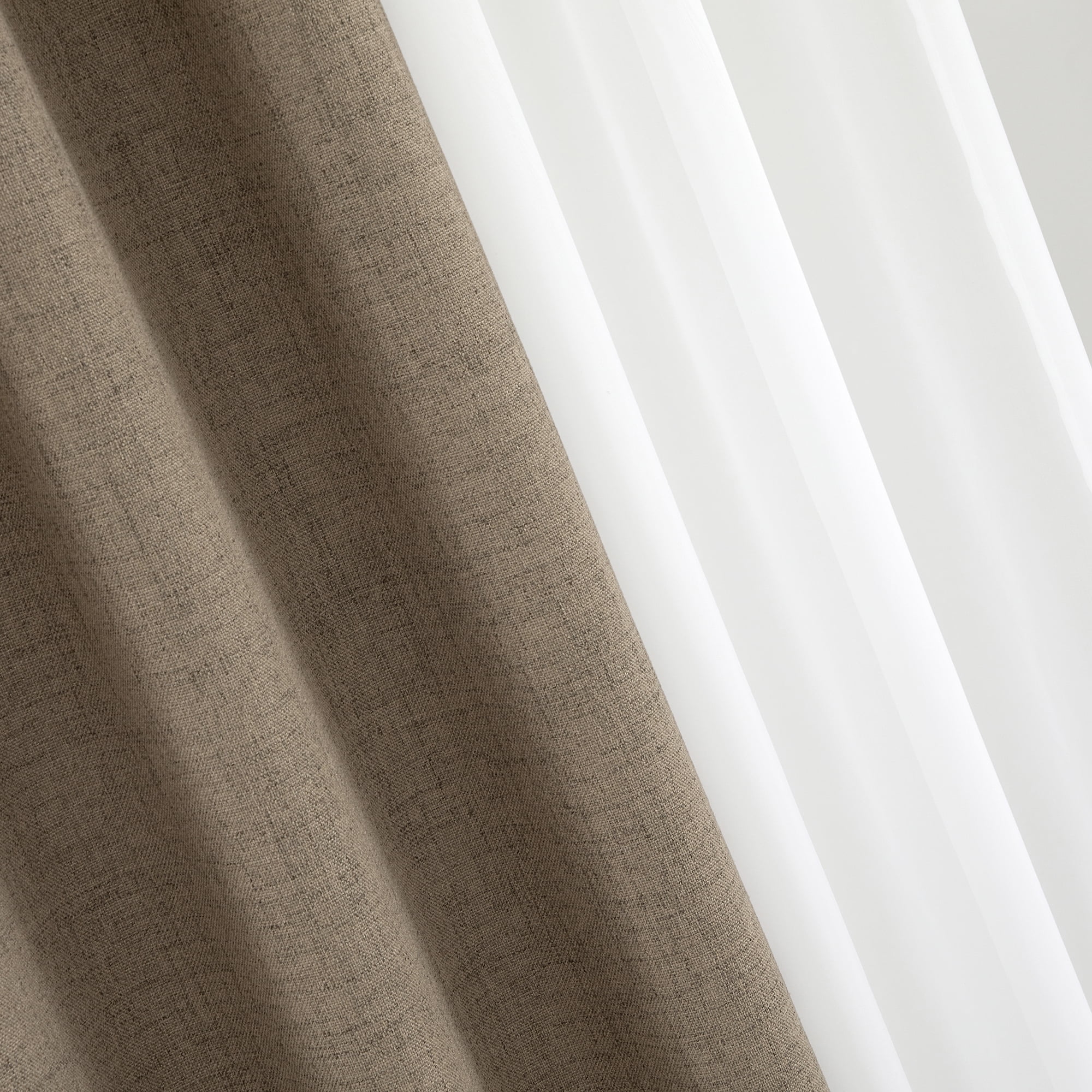 Mainstays Solid Twill Blackout Curtain Panel and Sheers, Set of 4, Brown Bag, 27.5" W x 84" L