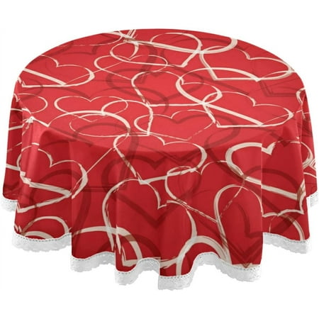 

SKYSONIC Valentine s Day Round Tablecloth Cute Love Heart Round Table Cloth Water Resistant Spill Proof Large Table Cover for Valentine s Day Romantic Dinner Decorate 60 in