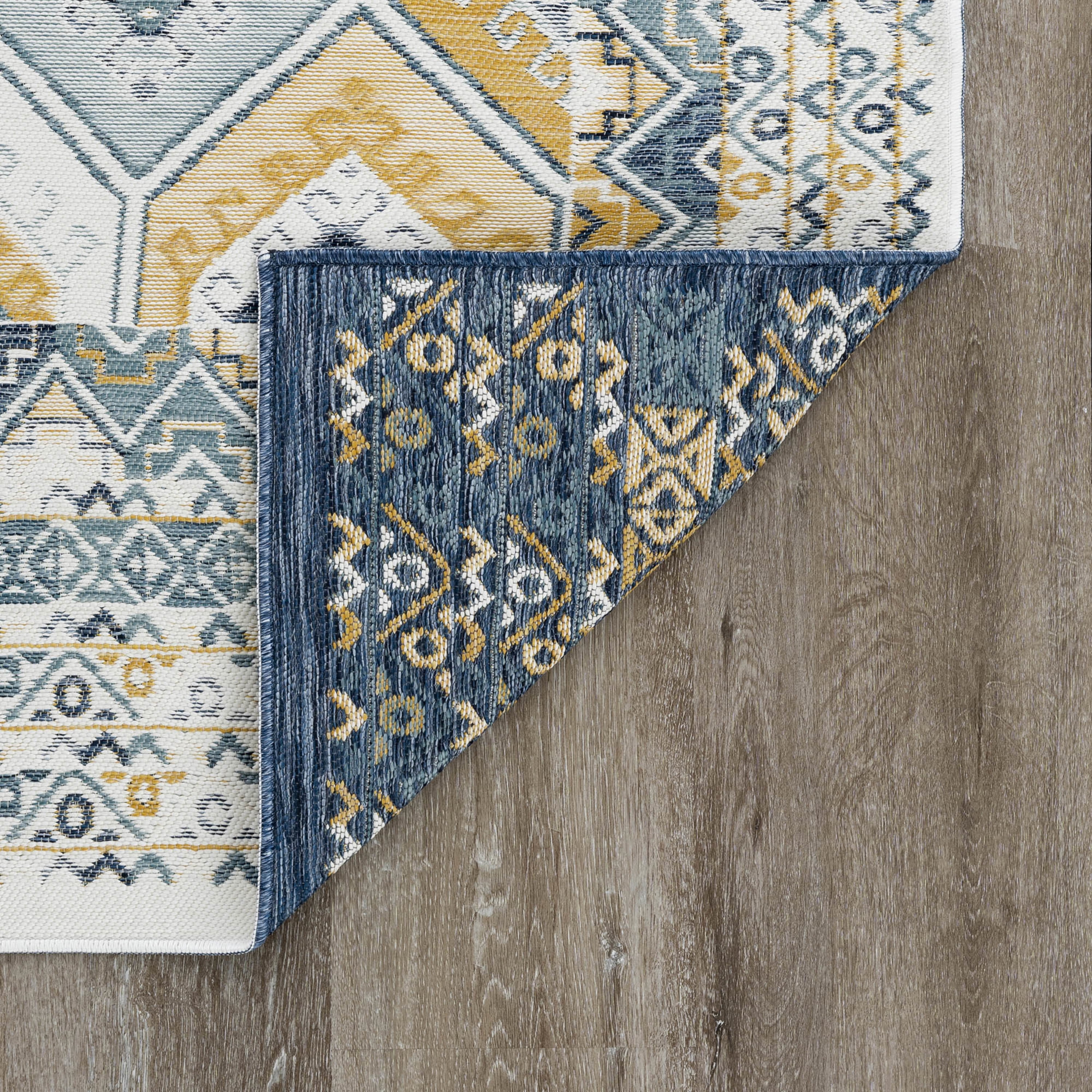 Bliss Rugs Geometric Indoor Outdoor Rug Reversible Runner Rug for Patio, Hallway, Entryway, Deck, Navy ,2' x 8'