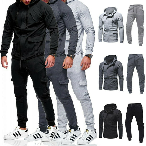 FOCUSNORM - Men Tracksuit Sports Suit Set Outwear Sweat Hoodie Long ...