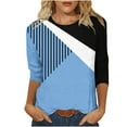 thumbnail image 1 of Pompotops Mode Décontractée pour Femmes, T-shirt à Manches 3/4, Col Rond, Couture Contrastée, Liquidation, 1 of 4
