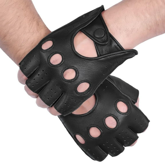 Genuine Leather Half Finger Driving Gloves With Knuckle Holes For Men