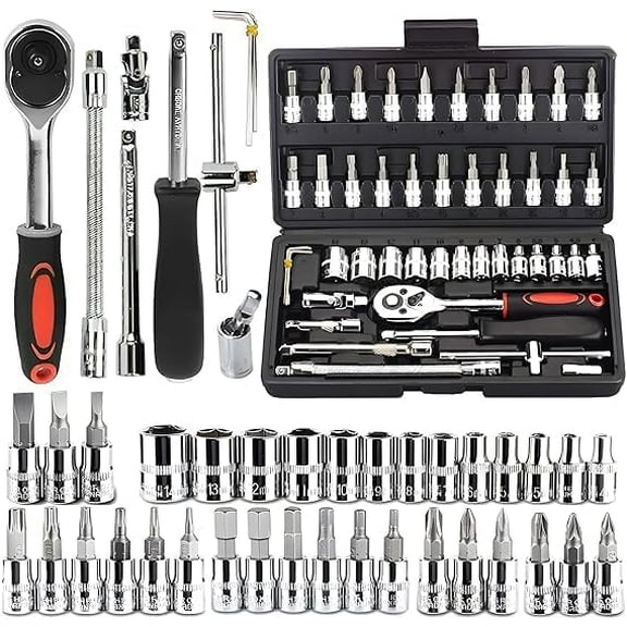 46 Tool Kit For Home Use | Tools Kit Spanner Set - Socket Set & Wrench Set,Tools Set | Hand Tools Bike Tool Kit, All Size Tool Kit Goti Pana Set - Box End, Stainless Steel, Heavy Duty