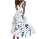 thumbnail image 2 of ICHUANYI Clearance Fashionable Women's Spring/Summer Printed Casual V-neck Sleeveless Long Skirt(Blue, S) ICHUANYI WER2023080916865, 2 of 6