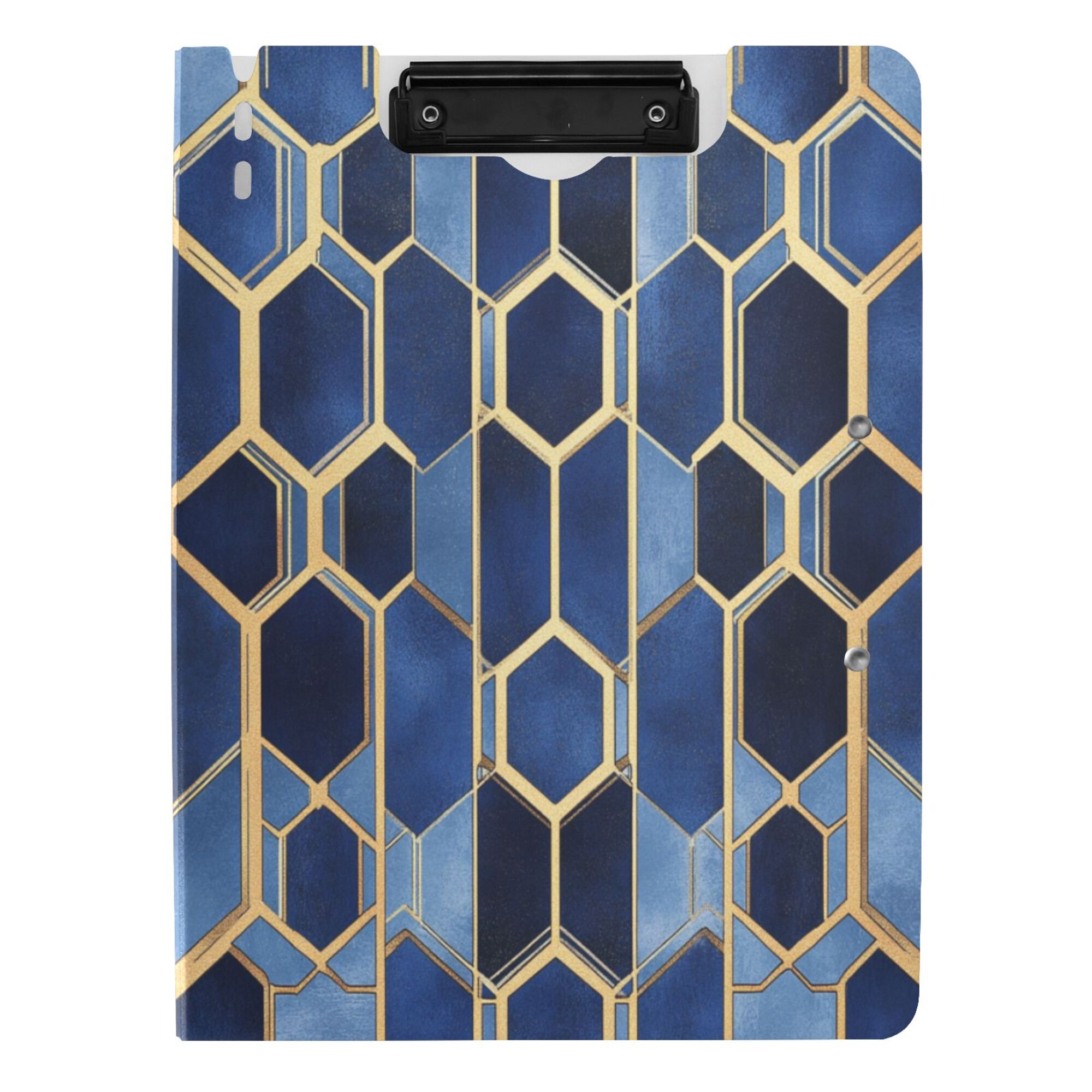 FORMRS A4 Clipboard Folder with Pen Holder Horizontal Foldable School Office Binder, Blue Hexagon Pattern