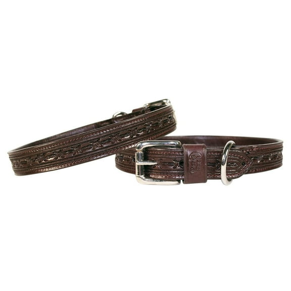 Derby Dog Designer Series Tooled USA Leather Padded Barbwire Dog Collar - 16"