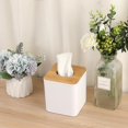 thumbnail image 2 of Tissue Box Cover Square,Tissue Box Holder with Bamboo Lid,Tissue Dryer Sheet Holder for Modern Farmhouse Boho Decor,2 Pack(White), 2 of 9