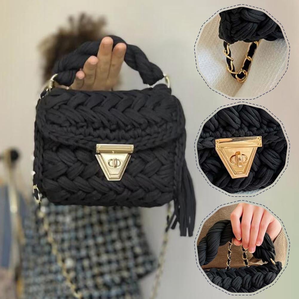 Fashion Colorful Crochet Women Handbag Tassel Thick Rope Woven Shoulder Bags= C9O7