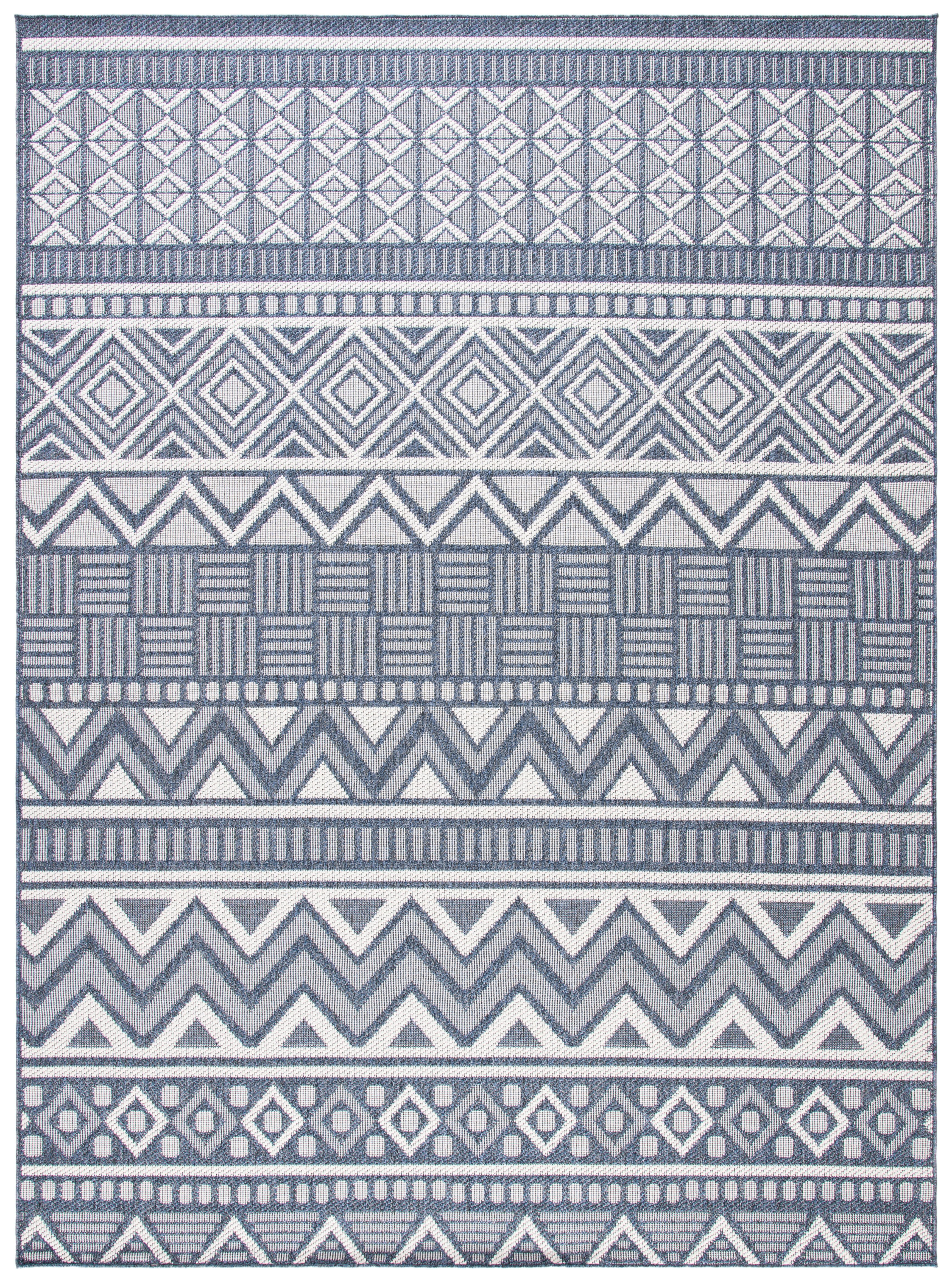 SAFAVIEH Machine Washable Rug Indoor/Outdoor Bermuda Collection - Bermuda Jacinth Geometric Machine Washable Indoor/Outdoor Area Rug, Navy/Cream, 8' x 10'