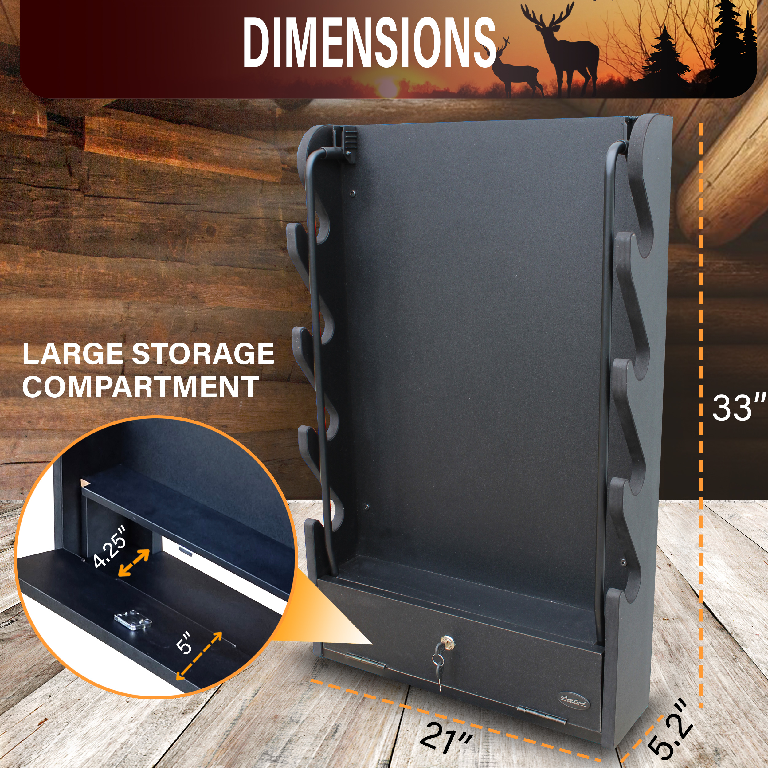 Rush Creek Creations 4 Gun Rack Wall Mount with Storage Compartment and Locking Bar