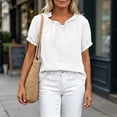 thumbnail image 6 of GUACER Women's Cotton Linen Ruffle Neck Short Sleeve Tops Loose Fit Summer Blouses for Casual & Beach, 6 of 7