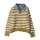 thumbnail image 4 of HongQid Womens Striped Sweater Shirts Lapel V Neck Long Sleeve Strip Knit Pullover Casual Layer Top Jumper Y2K Shirt, 4 of 8