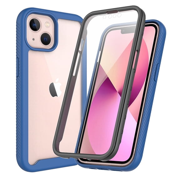 Feishell iPhone 14 Case Built-in Screen Protector Clear Rugged 360 Full Body Protective Shockproof Hard Back Soft TPU Defender Dual Layer Heavy Duty Bumper Anti-Scratch Cover Case, Darkblue