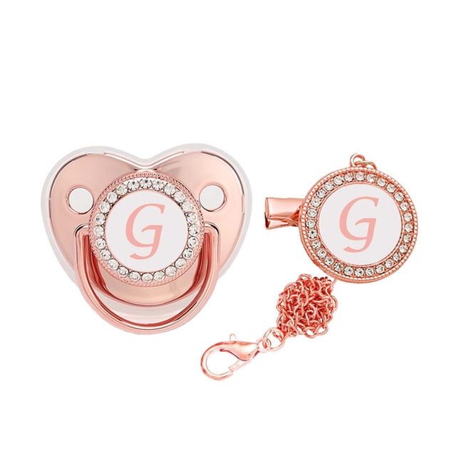 Fiudx Chupete y Brillo, Tetina y Recorte, Personalización de Letras, Diamantes E Imitación, Calmar El Dolor, Cadena Resistente, Ideal para Ocasiones Especiales, Regalo para Recién Nacidos. Requiere S
