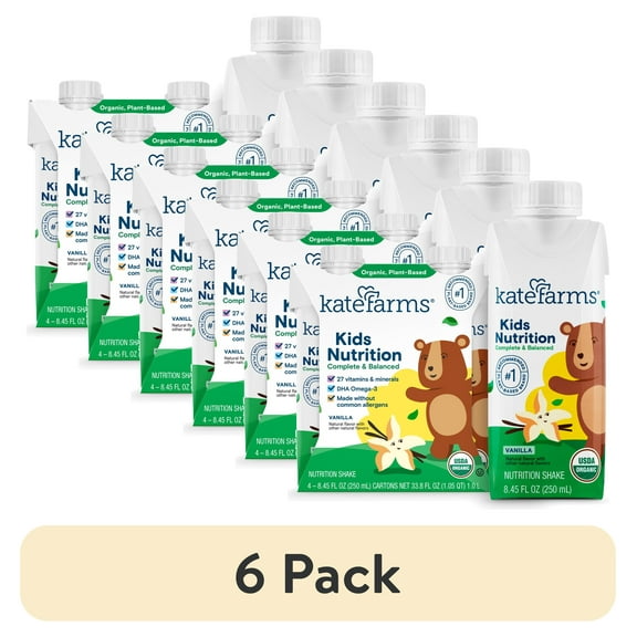 (6 pack) Kate Farms Kids Nutrition Shake, Vanilla, 4 Pack, 8.45 fl oz