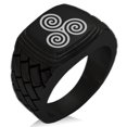 thumbnail image 1 of Stainless Steel Celtic Triskele Triskelion Triple Spiral Geometric Pattern Step-Down Biker Style Polished Ring, 1 of 1