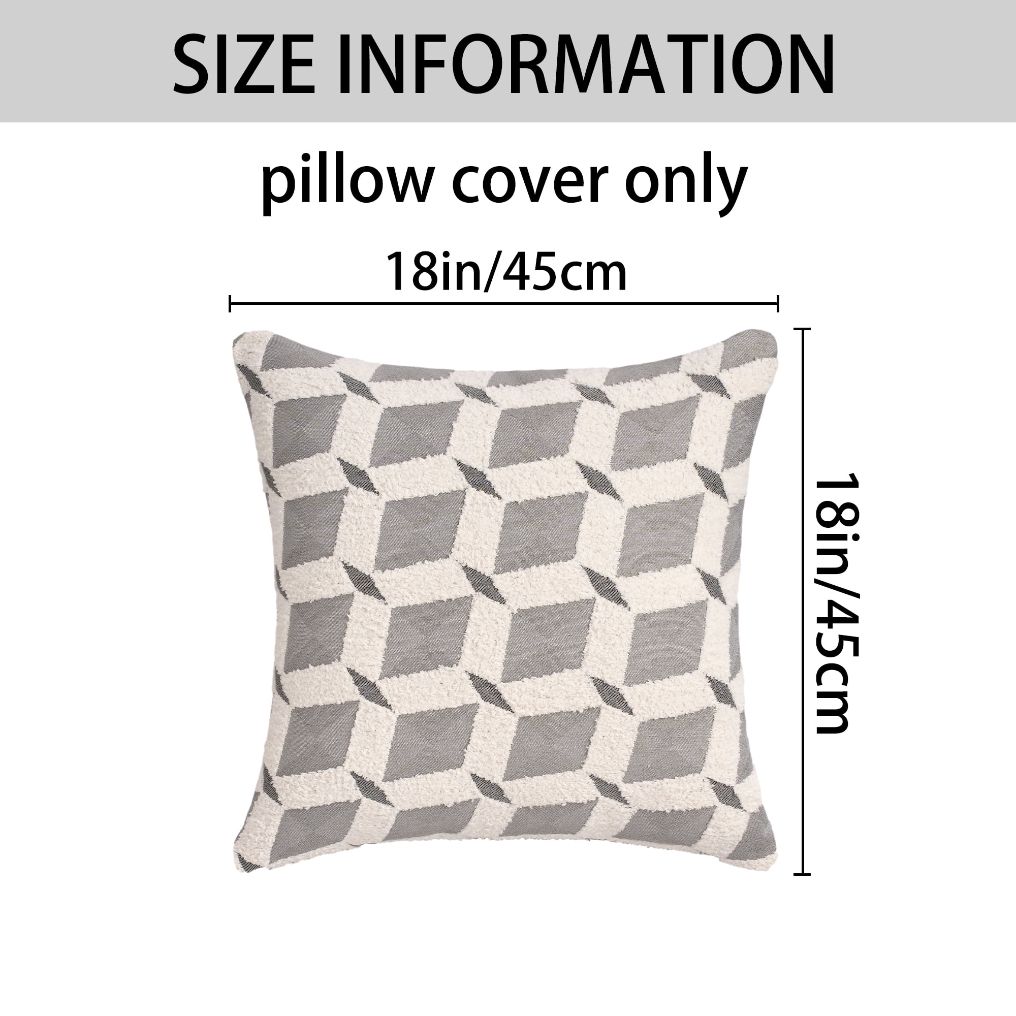Unique Bargains Pack of 2 Square Diamond Pattern Chenille Throw Pillow Covers Grey