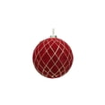 thumbnail image 3 of Flocked Christmas Ball Ornament, 6-Inch Burgundy Plastic Bauble with Gold Thread Pattern for Tree and Party Decor, 3 of 10