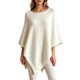 thumbnail image 2 of Knit Poncho Cape Wrap for Women, Solid Faux Fur Asymmetric Triangle Hem Shawl, Soft Lightweight Fabric Spring Autumn Daily Layering Outfit, 2 of 6