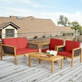 thumbnail image 3 of Gymax 4PCS Patio Acacia Wood Furniture Set PE Rattan Conversation Set w/ Red Cushions, 3 of 10