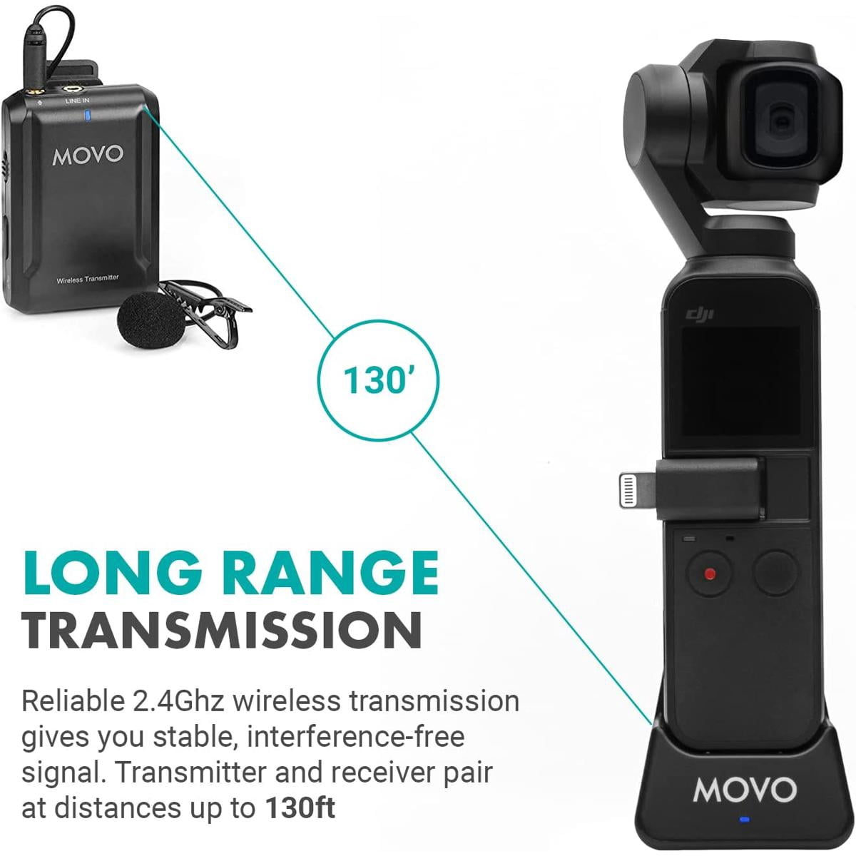 Movo Photo EDGE-OP-DUO Wireless Lavalier Microphone for DJI Osmo Pocket 1 and 2