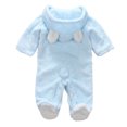 thumbnail image 6 of Winter Warm Newborn Baby Boy Girl Fleece Jumpsuit Hooded Romper Coat Outwear Blue 0-3 Months, 6 of 11