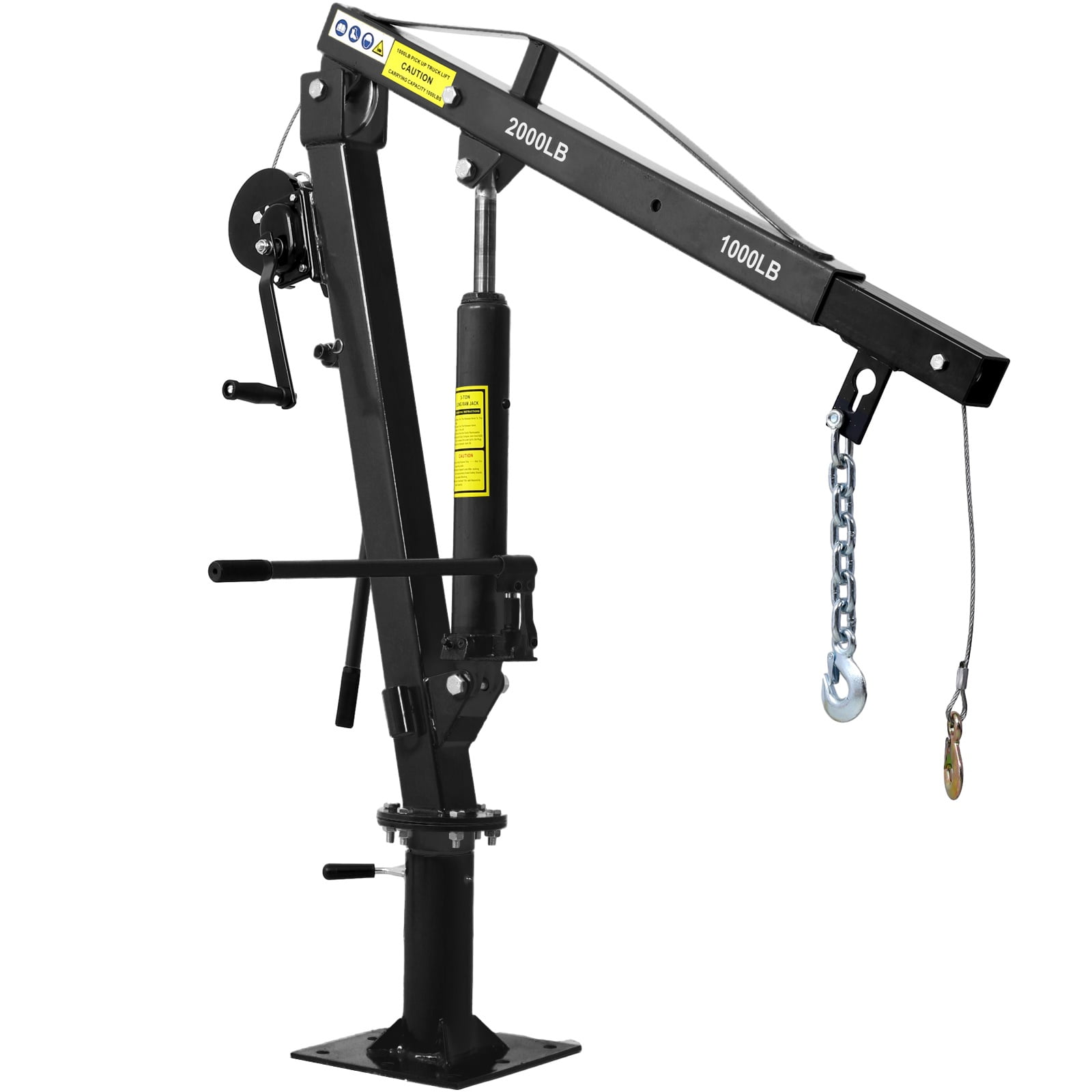 Hydraulic Pickup Truck Crane with Hand Winch, 2000LB Capacity Adjustable Boom Hoist with 360° Rotation