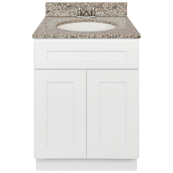 White Bathroom Vanity 24", Burlywood Granite Top, Faucet LB3B