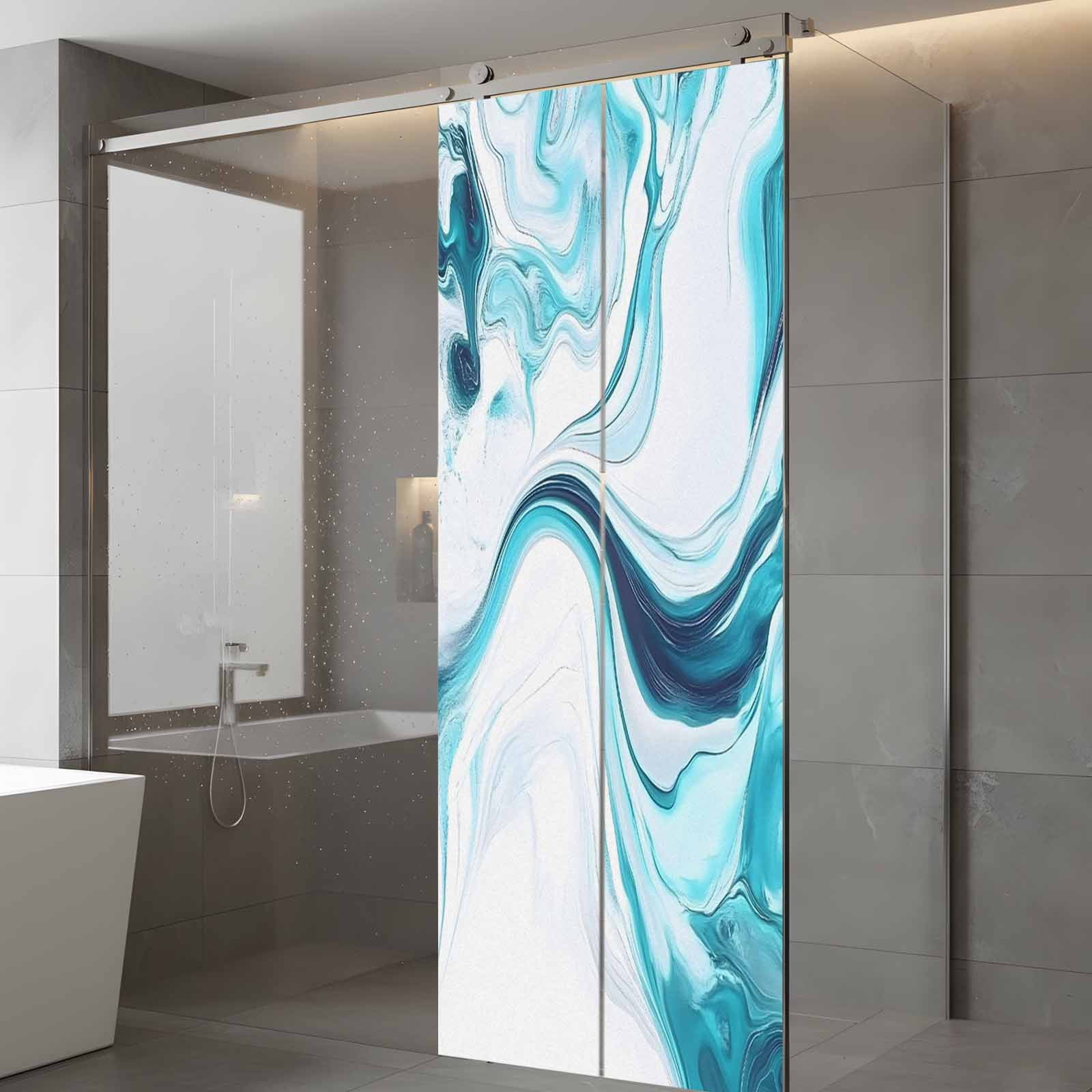 Abstract Water Ripple Window Privacy Film Blue Gradient Modern Ocean Decorative Glass Window Film UV Blocking Static Cling Non-Adhesive Sticker Covering for Home Door 29.5 x 78.7 inches