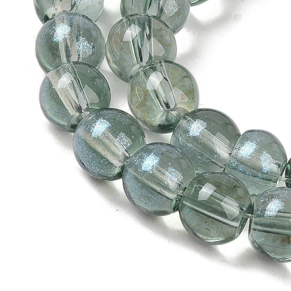 Glass Bead Strands with Glitter Powder Round Green 8x7.5mm Hole: 1mm about 105pcs/strand 31.02''(78.8cm)
