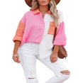 thumbnail image 1 of EIMELI Women‘s Blouse Contrast Color Stitching Long Sleeve Lapel Button Closure Loose Versatile Casual Shirt Tops, 1 of 6