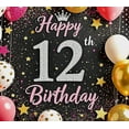 thumbnail image 4 of Sparkly 12th Birthday Backdrop Banner with Crown Balloons and Stars Party Supplies Photography Props Birthday Decoration Happy Birthday Decor Background for Photo Booth Party Decorations, 4 of 7