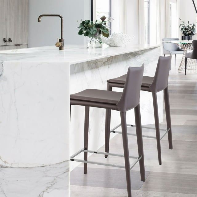 Hilton Modern Leather Wrapped Counter Stool with Steel Frame