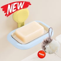 FEOLGEHLY Bar Soap Dish Holder for Shower, Suction Cup Wall Mounted Self Draining No-Drilling Removable Soap Sponge Holder for Bathroom Bathtub Kitchen Sink, Anti-Slip and Draining, Blue