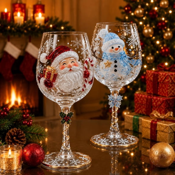 2026 New Christmas 3D Wine Glass Collection, 3D Christmas Wine Glasses