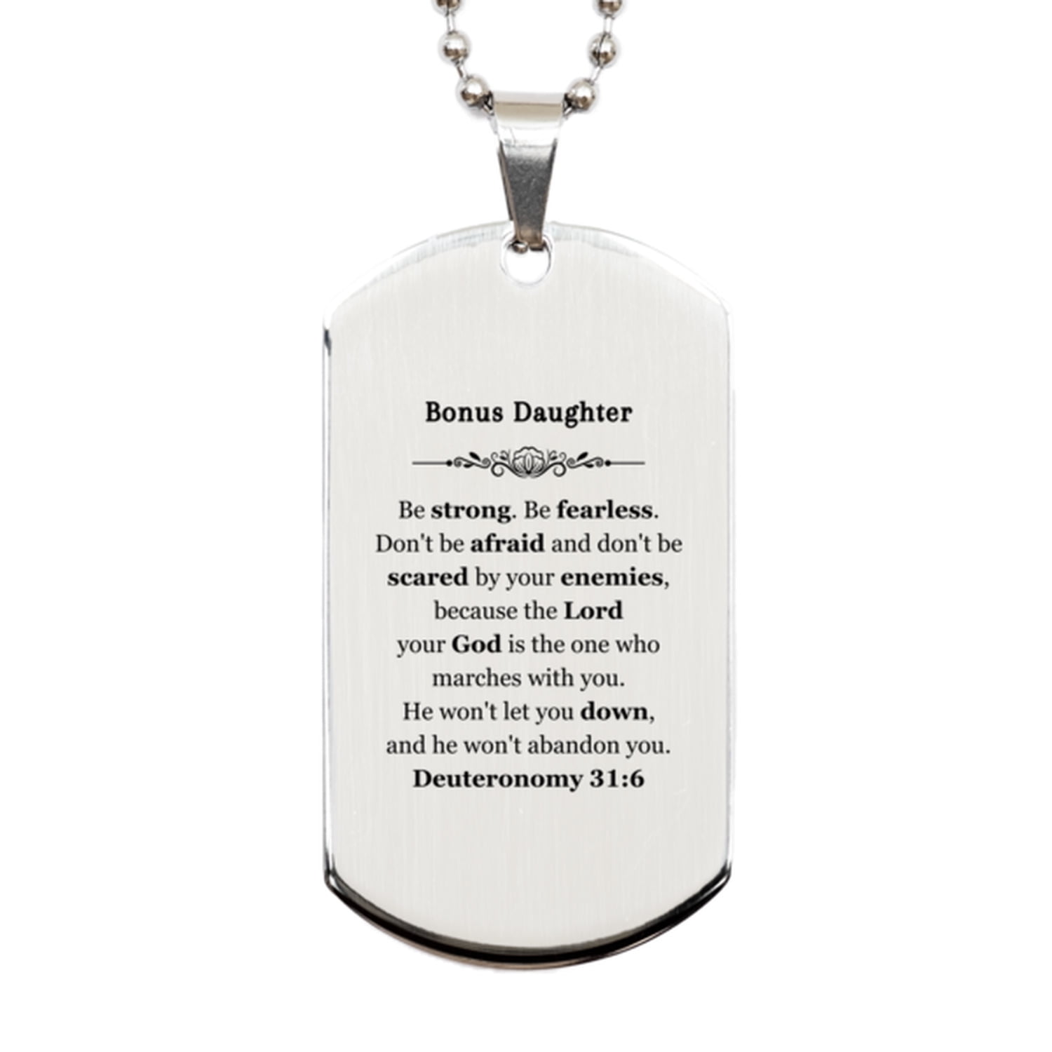 Bonus Daughter Engraved Silver Dog Tag Inspiring Courage and Faith for Graduation and Birthday Gift Ideas