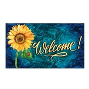 America Forever Sunflower Welcome Doormat 17.5 x 29 inch Flowers & Ladybugs Summer Spring Floral Non Slip Rubber Backing Low Profile Decorative Floor Mat Rug for Indoor Outdoor Front Door Entrance